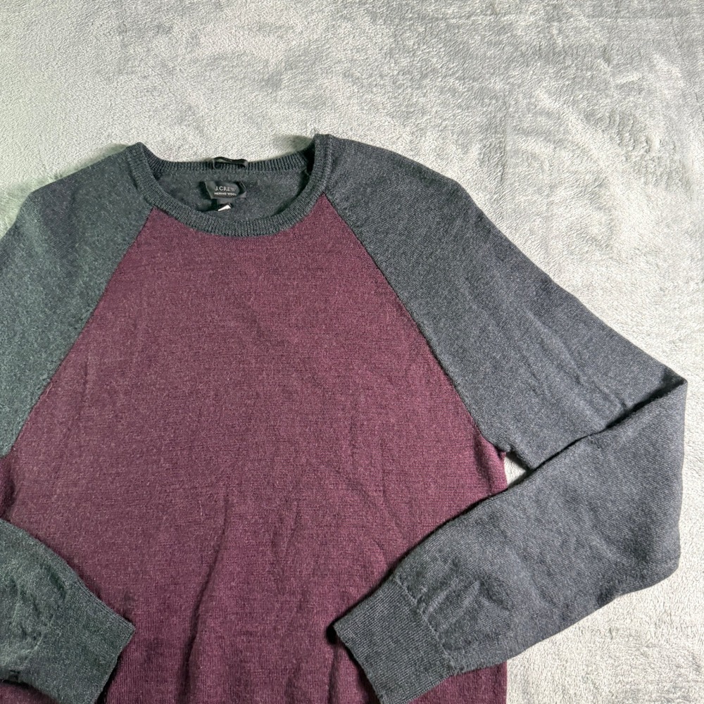 VTG J.Crew Merino Wool Raglan Colorblock Sweater Mens Medium Burgundy 90's y2K